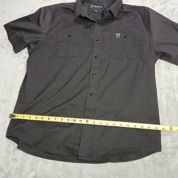 Monster Energy Mens XL Shirt Black Embroidered Short Sleeve Button Up Moto Y2k - Picture 8 of 8